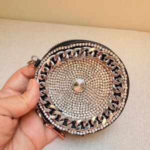 Studded Chain and Rhinestone Zipper Coin Purse Pouch